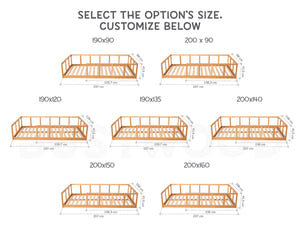 Montessori floor bed with rails + slats | 7 colors (Model 10)
