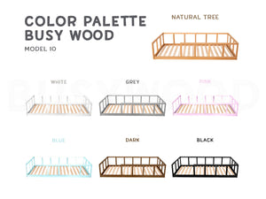 Montessori wood floor bed with rails + slats  (Model 10)