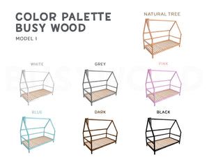 Montessori bed with legs Without front rail | 7 colors (Model 1)