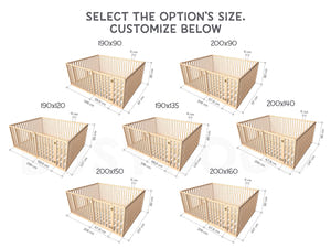 Montessori Floor Bed with Rails and Slatted Base - Wooden Toddler Bed Frame (Model 6.3/20)