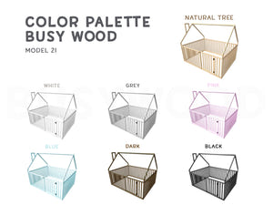 Montessori wood House Playpen with Fall Protection Platform Bed (Model 21)