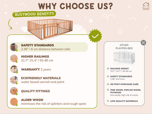 Platform bed Playpen with extended rail | 75x54 size | 11 colors (Model 6.3/20)