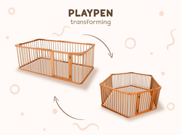 Modern Wooden Playpen for Toddler Transformable floor bed (Model 22), фото 12