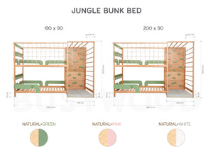 Twin Bed – Space-Saving Twin Bunk with Climbing Wall for Active Kids (Jungle Bed)