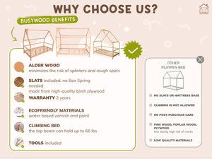 Montessori Wood Bed with Legs and Roof (Model 15)