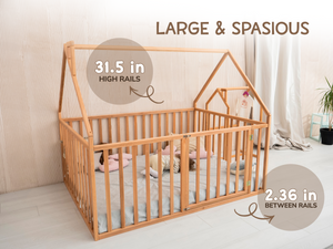 Montessori Wooden Playpen Bed with Fall Protection (Model 21)