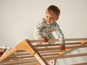 Playhouse Bunk Bed – Low-Profile Bunk Frame with Climber for Toddlers (Monkey Bed)