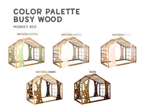 Playhouse Bunk Bed – Low-Profile Bunk Frame with Climber for Toddlers (Monkey Bed)