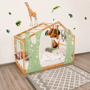 Monkey Gym Bed - Montessori Floor Bed Frame - 2 in 1 Toddler Bed with Climbing Set