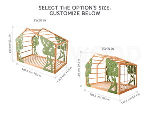 Toddler Forest Bed with Slatted Base - Kids Bed Frame with Climbing Wall