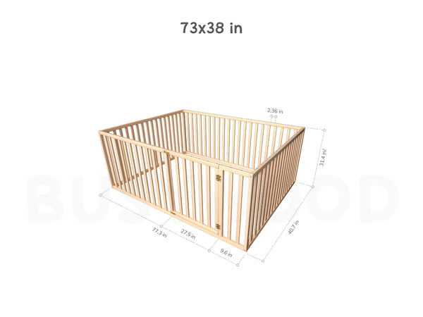 Twin size Montessori Platform bed with extended rails without slats | Natural color (Model 6.3/20)