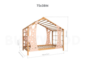 Twin Monkey Bed with Legs & Slats - Climbing Bed Frame (Natural + Pink color)