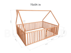 Toddler House Bed Playpen Natural color | 75x54 in (Model 6/17)