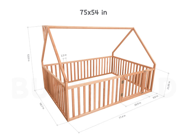 Toddler House bed Playpen Natural color | 75x54 in (Model 6/17), фото 10