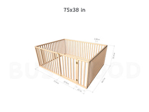 Montessori wood Platform Playpen Bed with extended rail (Model 6.3/20, Size 75x38 in, Blue color)