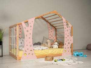 Playhouse Bunk Bed – Low-Profile Bunk Frame with Climber for Toddlers (Monkey Bed)