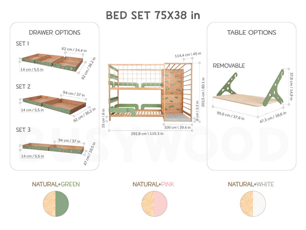 Kids Montessori Jungle Bed Set - Toddler Bed - Bunk Bed for Kids | Twin 75x38 in size, фото 8