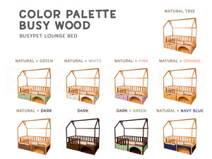 Montessori House Bed with Pet Space & Rolling Storage Drawer (BusyPet Lounge Bed)