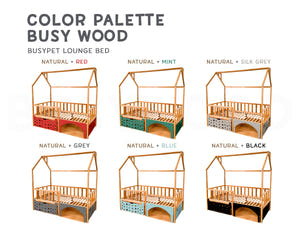 Montessori House Bed with Pet Space & Rolling Storage Drawer (BusyPet Lounge Bed)