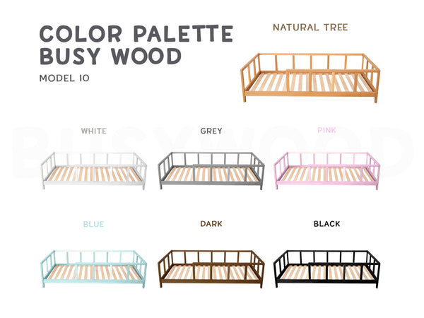 Montessori toddler bed with rails | 7 colors (Model 10)