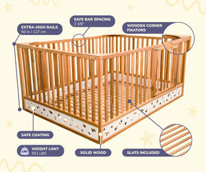 Toddler Floor Bed with Extra-High 50-Inch Rails (Oasis XL Bed)