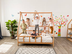 Twin bed kids - House Bed Frame with Legs- Wooden Loft Toddler Bed (Model 1)