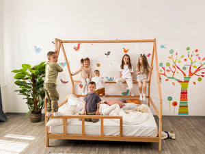 Twin bed kids - House Bed Frame with Legs- Wooden Loft Toddler Bed (Model 1)