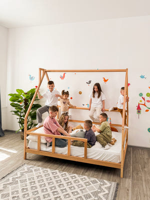 Twin bed kids - House Bed Frame with Legs- Wooden Loft Toddler Bed (Model 1)