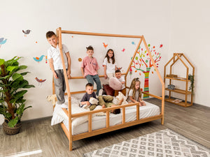 Twin bed kids - House Bed Frame with Legs- Wooden Loft Toddler Bed (Model 1)