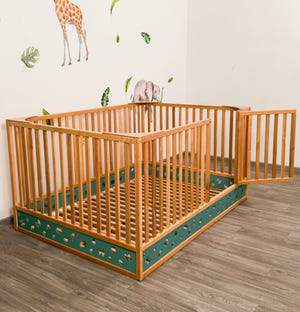Oasis Montessori Toddler Floor Bed – Wooden Bed with High Safety Rails