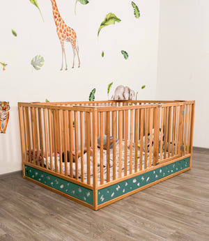 Oasis Montessori Toddler Floor Bed – Wooden Bed with High Safety Rails