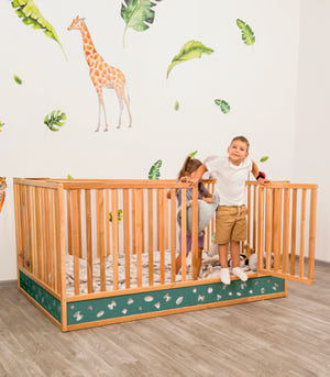 Oasis Montessori Toddler Floor Bed – Wooden Bed with High Safety Rails