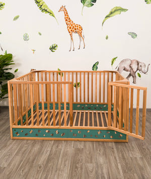 Oasis Montessori Toddler Floor Bed – Wooden Bed with High Safety Rails