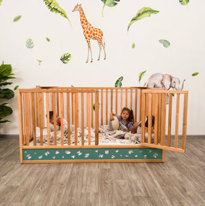 Oasis Montessori Toddler Floor Bed – Wooden Bed with High Safety Rails