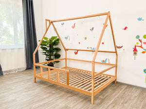 Twin bed kids - House Bed Frame with Legs- Wooden Loft Toddler Bed (Model 1)