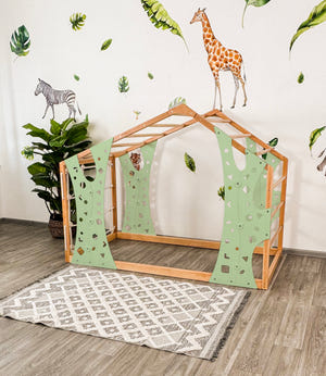 Monkey Gym Bett – Montessori-Bodenbett für Kleinkinder mit Kletterset