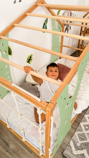 Monkey Gym Bett – Montessori-Bodenbett für Kleinkinder mit Kletterset