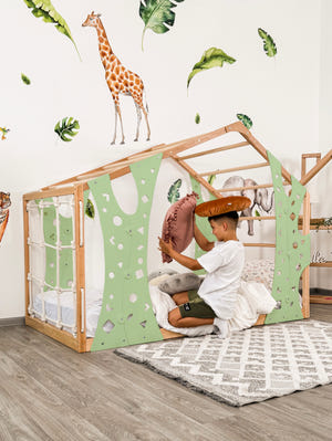Monkey Gym Bett – Montessori-Bodenbett für Kleinkinder mit Kletterset