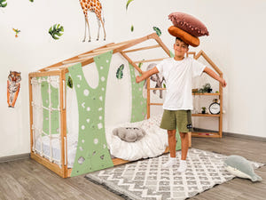 Monkey Gym Bett – Montessori-Bodenbett für Kleinkinder mit Kletterset