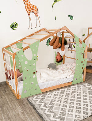Monkey Gym Bett – Montessori-Bodenbett für Kleinkinder mit Kletterset