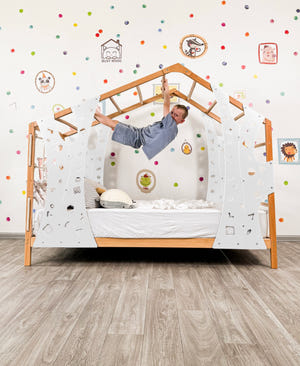 Montessori Kletterbett für Kinder - BUSYWOOD Monkey Bed mit Füßen und Lattenrost