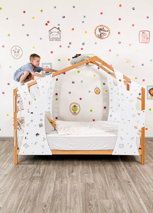 Montessori Kletterbett für Kinder - BUSYWOOD Monkey Bed mit Füßen und Lattenrost