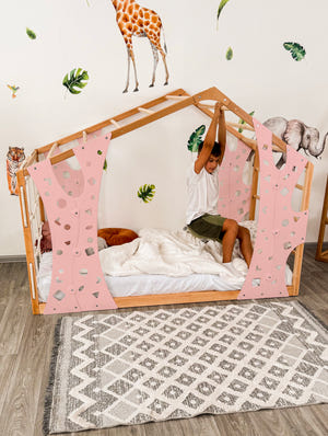 Playhouse Bunk Bed – Low-Profile Bunk Frame with Climber for Toddlers (Monkey Bed)