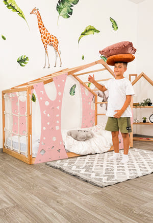 Playhouse Bunk Bed – Low-Profile Bunk Frame with Climber for Toddlers (Monkey Bed)