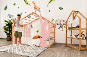 Playhouse Bunk Bed – Low-Profile Bunk Frame with Climber for Toddlers (Monkey Bed)