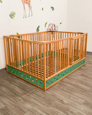 Oasis Montessori Toddler Floor Bed – Wooden Bed with High Safety Rails
