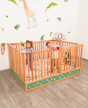 Oasis Montessori Toddler Floor Bed – Wooden Bed with High Safety Rails