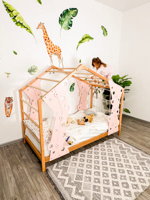 Toddler Stars Bed with Legs&Slats - Climbing Twin Bed - Montessori Gym Bed