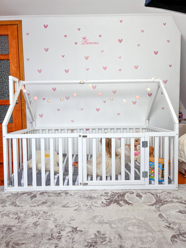 White Crib Floor Bed – Eco-Friendly Crib with Fall Protection (Model 21), фото 2
