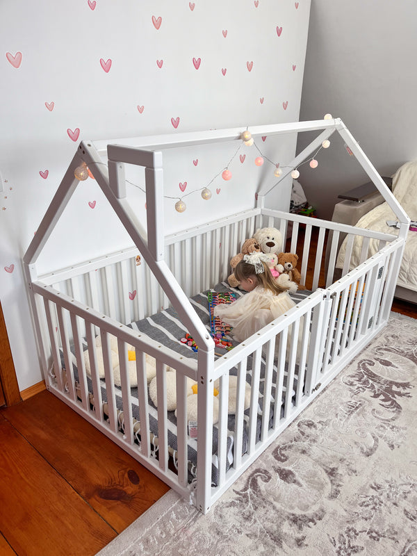 White Crib Floor Bed – Eco-Friendly Crib with Fall Protection (Model 21), фото 8
